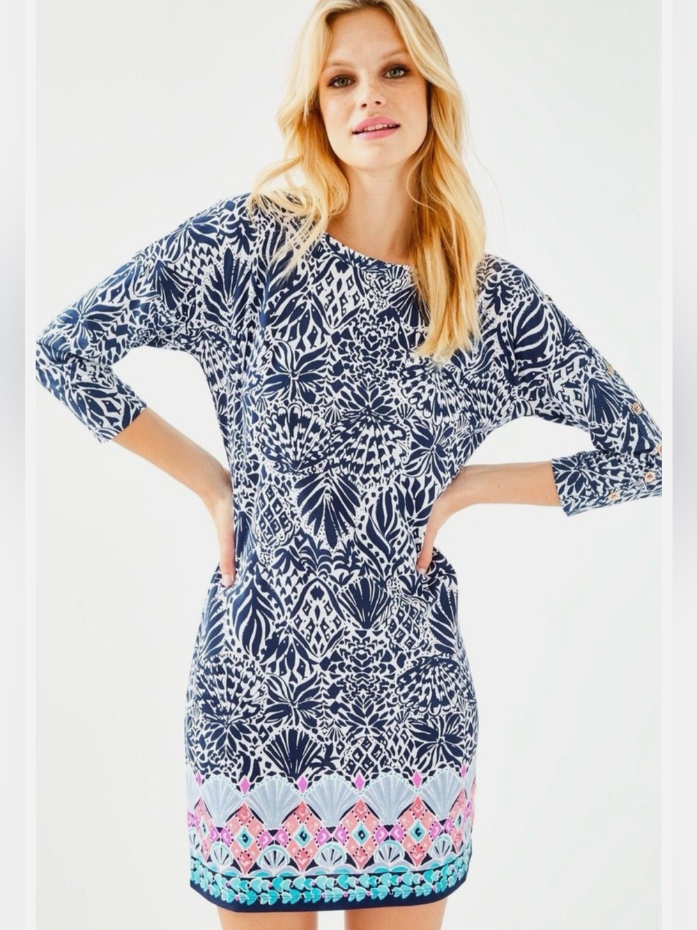 Lilly Pulitzer Vivvy Dress ‘By Land or By Sea’ 3/4 Dolman Sleeve Boat Neck Small
